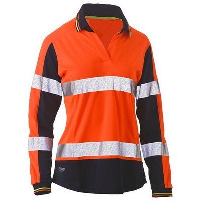 WOMENS LONG SLEEVE TAPED TWO TONE HI VIS V-NECK POLO - LONG SLEEVE