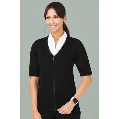 Womens Zip Front Short Sleeve Knit Cardigan