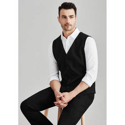 Mens Comfort Wool Stretch Peaked Vest with Knitted Back