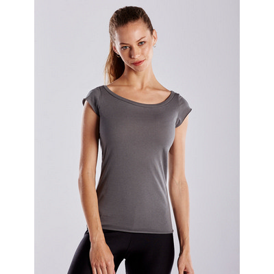 WOMENS OPEN NECK RAW EDGE CAP SLEEVE TEE