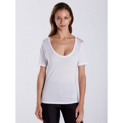 WOMENS SHORT SLEEVE DEEP SCOOP NECK BLOUSE - White