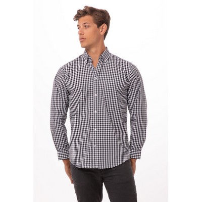 Mens Gingham Dress Shirt - Black -S