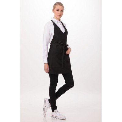 V-Neck Tuxedo Apron- Black 