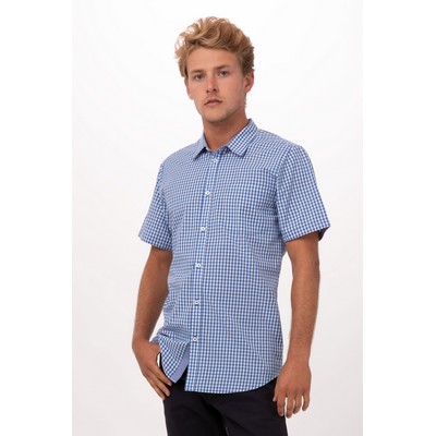 Modern Gingham Short Sleeve Dress Shirt- Blue -XL