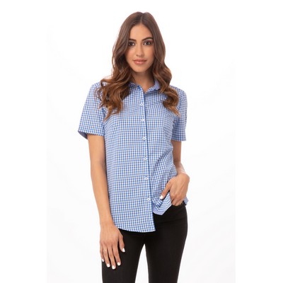Modern Gingham Short Sleeve Dress Shirt- Blue -XL