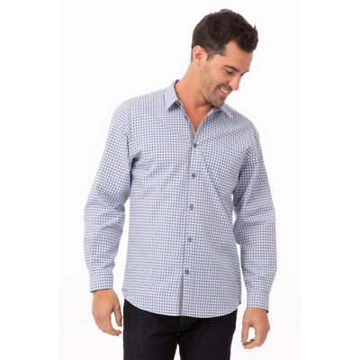 Modern Gingham Long Sleeve Dress Shirt- Strong Blue -M