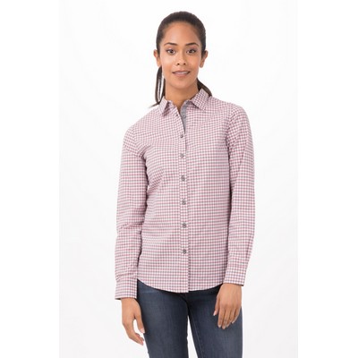 Modern Gingham Long Sleeve Dress Shirt- Chili Peppers -S