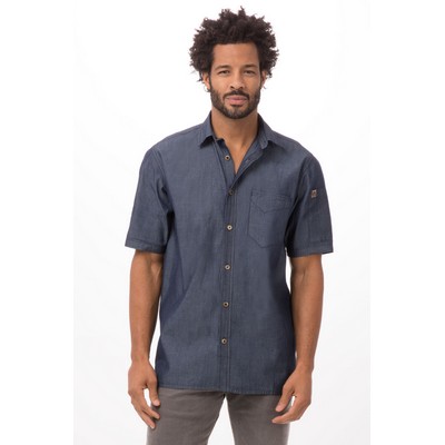Detroit Short Sleeve Denim Shirt- Indigo Blue -L