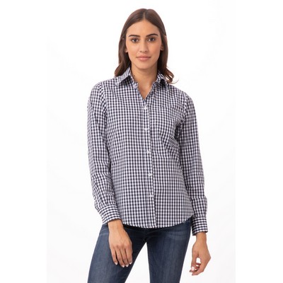 Womens Gingham Dress Shirt - Blue -L