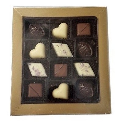 12 Pc Belgian Chocolate Gold Gift Box with Ribbon