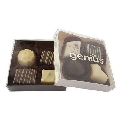 4pc Belgian Chocolate Truffle Box - Clear (Black/White base) and Gold Plated Sticker