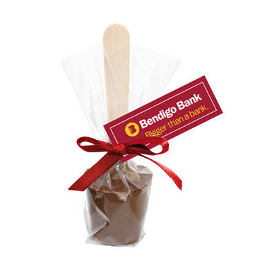 Premium Hot Chocolate Spoon with Red Twist Tie Ribbon & Custom Printed Swing Tag