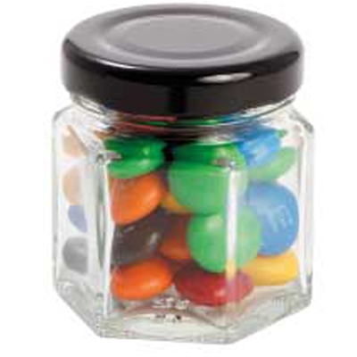 Small Hexagon Jar with M&Ms