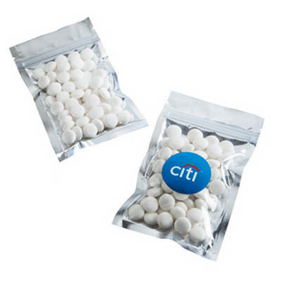 Silver Zip Lock Bag with Mints 50g