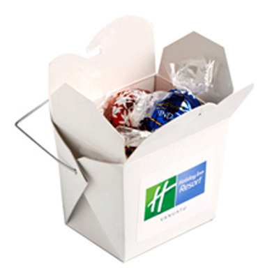 White Cardboard Noodle Box with Lindor Lindt Balls x5