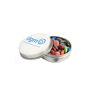 Candle Tin Filled With Choc Beans 50G (Corporate Colours) Branded Tin With Sticker - Corp Coloured (CC046C6_CONF)