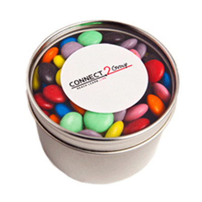 Branded Tin with Sticker - x2 50g Mixed Coloured Choc Beans Bags