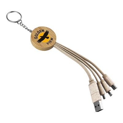 Round Bamboo Charging Cable Key Ring (OFFSHORE CE)