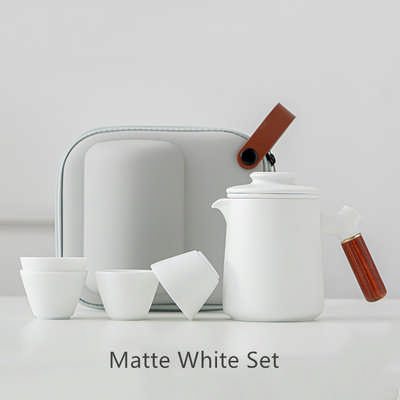 Teapot with Cups and Travel Bag