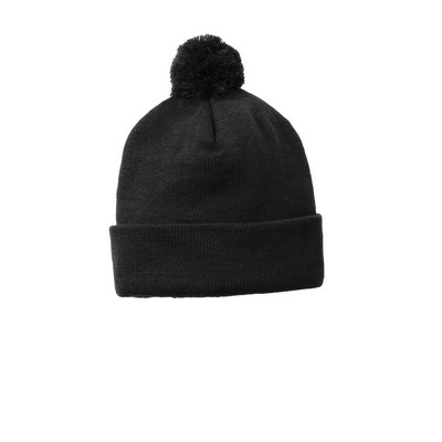 Sport-Tek Solid Pom Pom Beanie.: OSFA