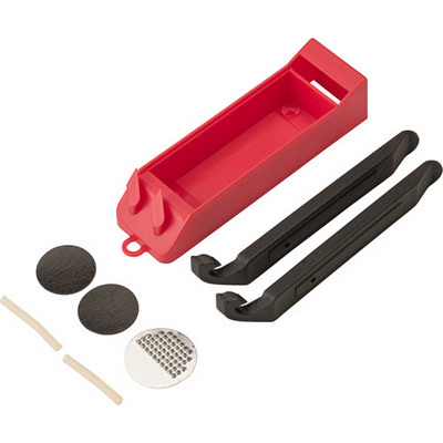 Bicycle tire repair set in plastic case (434119_EUB)