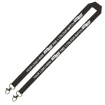 Aquarius Ribbed Lanyard Budget Screen Printed 1 Colour 1 Side Double Carabiner - 20mm Polyester, Black (LABDC-20-BLK_EZI)