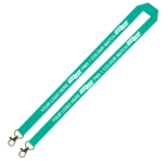 Aquarius Ribbed Lanyard Budget Screen Printed 1 Colour 1 Side Double Carabiner - 20mm Polyester, Teal Green (LABDC-20-TEAL_EZI)