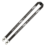 Aquarius Ribbed Lanyard Budget Screen Printed 1 Colour 1 Side Double Carabiner and Breakaway - 15mm Polyester, Black (LABDCBA-15-BLK_EZI)
