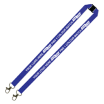 Aquarius Ribbed Lanyard Budget Screen Printed 1 Colour 1 Side Double Carabiner and Breakaway - 15mm Polyester, Royal Blue (LABDCBA-15-BLU_EZI)