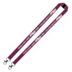 Aquarius Ribbed Lanyard Budget Screen Printed 1 Colour 1 Side Double Carabiner and Breakaway - 15mm Polyester, Burgundy (LABDCBA-15-BUR_EZI)
