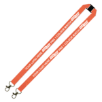 Aquarius Ribbed Lanyard Budget Screen Printed 1 Colour 1 Side Double Carabiner and Breakaway - 15mm Polyester, Fluro Orange (LABDCBA-15-FORG_EZI)