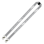 Aquarius Ribbed Lanyard Budget Screen Printed 1 Colour 1 Side Double Carabiner and Breakaway - 15mm Polyester, Grey (LABDCBA-15-GREY_EZI)