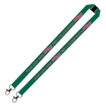 Aquarius Ribbed Lanyard Budget Screen Printed 1 Colour 1 Side Double Carabiner and Breakaway - 15mm Polyester, Green (LABDCBA-15-GRN_EZI)
