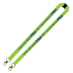 Aquarius Ribbed Lanyard Budget Screen Printed 1 Colour 1 Side Double Carabiner and Breakaway - 15mm Polyester, Lime (LABDCBA-15-LIME_EZI)