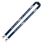 Aquarius Ribbed Lanyard Budget Screen Printed 1 Colour 1 Side Double Carabiner and Breakaway - 15mm Polyester, Navy (LABDCBA-15-NVY_EZI)