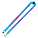 Aquarius Ribbed Lanyard Budget Screen Printed 1 Colour 1 Side Double Carabiner and Breakaway - 15mm Polyester, Process Blue (LABDCBA-15-PBLU_EZI)