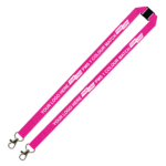 Aquarius Ribbed Lanyard Budget Screen Printed 1 Colour 1 Side Double Carabiner and Breakaway - 15mm Polyester, Pink (LABDCBA-15-PIN_EZI)
