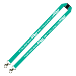 Aquarius Ribbed Lanyard Budget Screen Printed 1 Colour 1 Side Double Carabiner and Breakaway - 15mm Polyester, Teal Green (LABDCBA-15-TEAL_EZI)