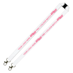 Aquarius Ribbed Lanyard Budget Screen Printed 1 Colour 1 Side Double Carabiner and Breakaway - 15mm Polyester, White (LABDCBA-15-WHI_EZI)