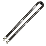 Aquarius Ribbed Lanyard Budget Screen Printed 1 Colour 1 Side Double Carabiner and Breakaway - 20mm Polyester, Black (LABDCBA-20-BLK_EZI)