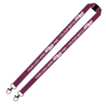 Aquarius Ribbed Lanyard Budget Screen Printed 1 Colour 1 Side Double Carabiner and Breakaway - 20mm Polyester, Burgundy (LABDCBA-20-BUR_EZI)