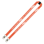 Aquarius Ribbed Lanyard Budget Screen Printed 1 Colour 1 Side Double Carabiner and Breakaway - 20mm Polyester, Fluro Orange (LABDCBA-20-FORG_EZI)