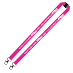 Aquarius Ribbed Lanyard Budget Screen Printed 1 Colour 1 Side Double Carabiner and Breakaway - 20mm Polyester, Pink (LABDCBA-20-PIN_EZI)