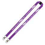 Aquarius Ribbed Lanyard Budget Screen Printed 1 Colour 1 Side Double Carabiner and Breakaway - 20mm Polyester, Purple (LABDCBA-20-PUR_EZI)