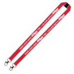 Aquarius Ribbed Lanyard Budget Screen Printed 1 Colour 1 Side Double Carabiner and Breakaway - 20mm Polyester, Red (LABDCBA-20-RED_EZI)