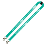 Aquarius Ribbed Lanyard Budget Screen Printed 1 Colour 1 Side Double Carabiner and Breakaway - 20mm Polyester, Teal Green (LABDCBA-20-TEAL_EZI)