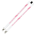 Aquarius Ribbed Lanyard Budget Screen Printed 1 Colour 1 Side Double Carabiner and Breakaway - 20mm Polyester, White (LABDCBA-20-WHI_EZI)