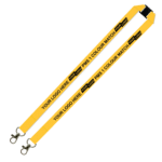 Aquarius Ribbed Lanyard Budget Screen Printed 1 Colour 1 Side Double Carabiner and Breakaway - 20mm Polyester, Yellow (LABDCBA-20-YEL_EZI)