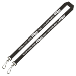 Aquarius Ribbed Lanyard Budget Screen Printed 1 Colour 1 Side Double Swivel Hook - 15mm Polyester, Black (LABDH-15-BLK_EZI)