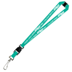 Aquarius Ribbed Lanyard Budget Screen Printed 1 Colour 1 Side Swivel Hook Breakaway and Quick Release - 15mm Polyester, Teal Green (LABSHBAQR-15-TEAL_EZI)